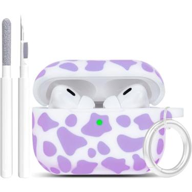 Imagem de Capa para Airpod Pro Cow Soft Silicone - Capa YOMPLOW Capa Flexível para Apple AirPods Pro Capa de Carregamento Bonita Mulheres Meninas iPod Pro Capa Protetora com Chaveiro - Vaca Roxa