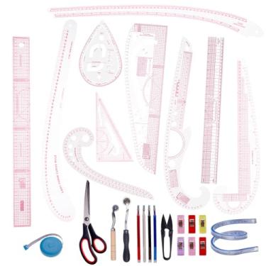 Imagem de AMZTKDIY Conjunto de régua de costura acrílica, kit de réguas de padrão de curva francesa para alfaiates designers, guias de fabricação de padrões de precisão, acolchoados e suprimentos DIY (conjunto