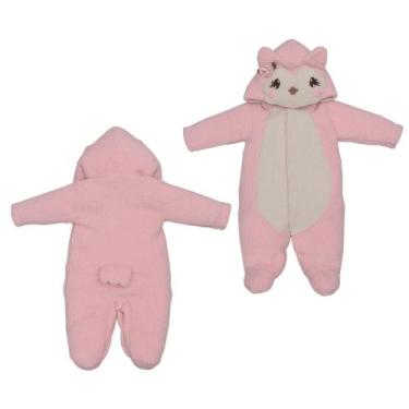 Imagem de Macacão Bebê Menina Divertido Inverno Rosa Pelúcia Corujinha - Upi Ull