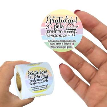 Imagem de 200 Adesivos 4x4 Cm  Etiqueta Gratidão Pela Compra - 4Food Print 