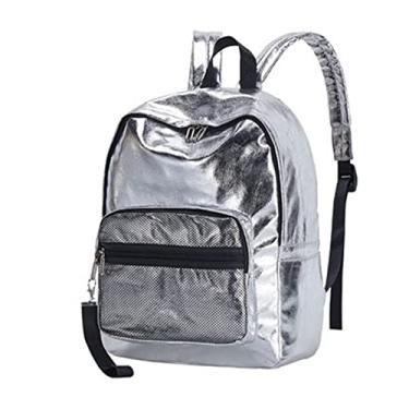 Imagem de Mochilas femininas de couro PU para laptop mochilas de viagem mochilas escolares de grande capacidade para mulheres(Silver)