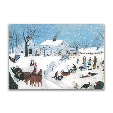 Imagem de Pinturas a óleo Grandma Moses Anna Mary Robertson. Reprodução impressa em tela. Arte famosa (Catching the Turkey), pôster e impressões de paisagem. Imagens de arte de parede em tela 70 x 100 cm (28 x