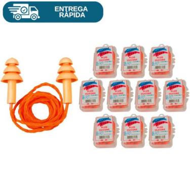 Imagem de Kit 10 Protetor Auricular Tipo Plug De Silicone Antialérgico Com Cordã
