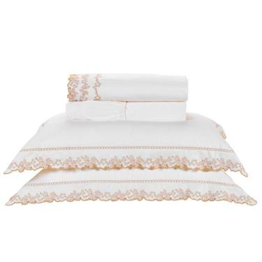 Imagem de Roupa de Cama Casal Yara Bordado 200 Fios Algodão Acetinado 04 Peças  