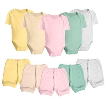 Imagem de Kit Body Curto e Short Liso Bebê 10 Pçs Enxoval Maternidade - Koala Ba