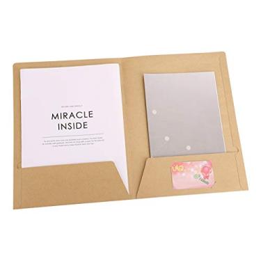 Imagem de Pasta de papel Kraft natural com dois bolsos ecológica, tamanho A4, portfólios de papel para escola, casa, escritório, pacote com 10