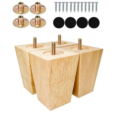 Imagem de Albo Pernas de madeira para móveis de 10 cm, pernas de sofá resistentes, pacote com 4 pernas quadradas de sofá cobertas com verniz transparente, peças de substituição de sofá, para pernas de cômoda,