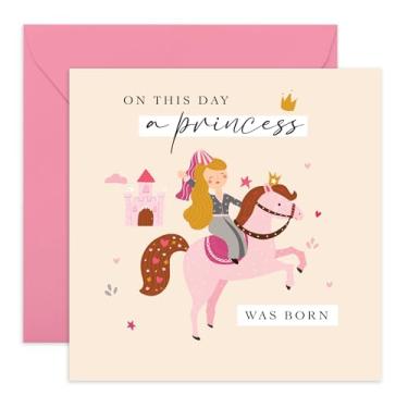 Imagem de Cartão de aniversário de menina fofa - Nasceu uma princesa - Pônei e castelo - presentes para ela, filha, irmã, meninas, enteada, sogro, mulheres, mulheres, todas as idades, crianças - Vem com