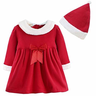 Imagem de FEESHOW Fantasia de Papai Noel para bebês meninas com chapéu vermelho 3T