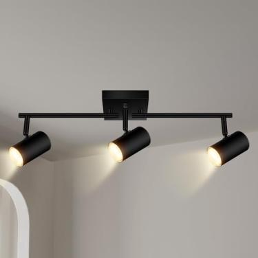 Imagem de AUQUEE 3 Luminárias De Trilho De Luz Teto, Kit De Iluminação De Trilho De Led Preto, Iluminação De Trilho De Cozinha Moderna Com Cabeças De Luz Giratórias, Iluminação De Spot De Teto Para Sala De Es
