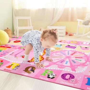 Imagem de B BENRON Tapetes infantis para sala de jogos, quarto, sala de aula, tapetes antiderrapantes e laváveis para crianças, meninas, tapetes educativos e divertidos com formas de animais do alfabeto ABC, 10