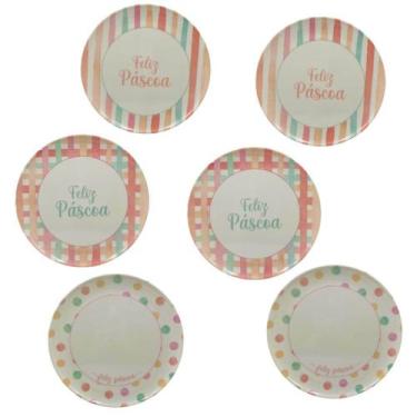 Imagem de Conjunto 6 Pratos rasos de Melamina Páscoa Candy 25cm - FL
