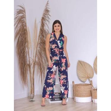 Imagem de Macacão Feminina Longo Estampado com Decote Cruzado Casual - SML Fashi