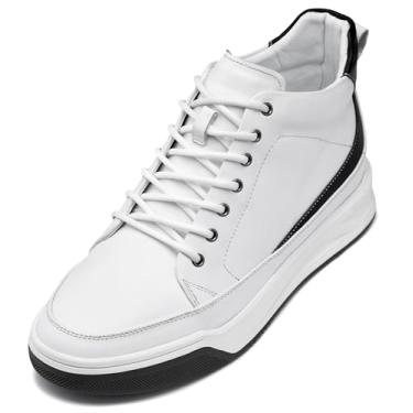 Imagem de CALTO Bota masculina invisível que aumenta a altura – Botas de couro premium com cadarço no tornozelo – 6 cm mais alto, Off-white, 9
