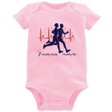 Imagem de Body Bebê Batimentos Cardíacos Corrida - Foca na Moda, Rosa bebê, G