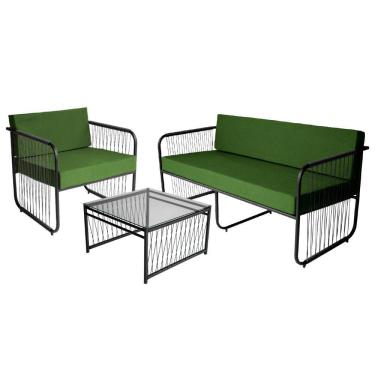 Imagem de Conjunto 1 Poltrona 1 Namoradeira e 1 Mesa de Centro Córdova em Aço Carbono e Fibra Sintética