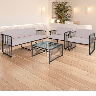 Imagem de Conjunto 2 Poltronas 1 Namoradeira e 1 Mesa de Centro Córdova em Aço Carbono e Fibra Sintética Acesse Móveis