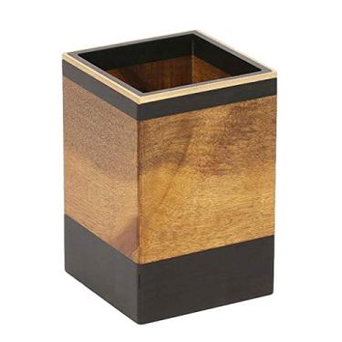 Imagem de Porta-lápis de mesa de madeira de grão natural, organizador de material de escritório, 8 x 8 x 12 cm