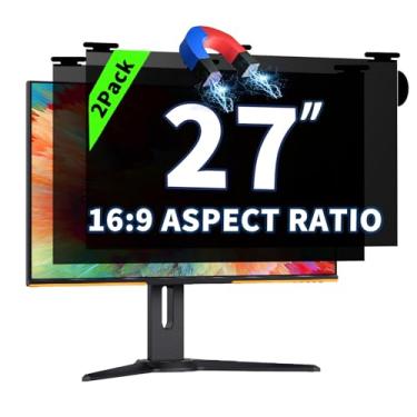 Imagem de Pacote com 2 telas magnéticas suspensas de privacidade para computador de 67 polegadas para monitor widescreen 16:9, tela de privacidade removível, luz azul antirreflexo, película protetora