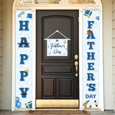 Imagem de QOUBAI 3 peças Banners de letreiro de alpendre Dia dos Pais Decorações de Festa Azul Pais Bem-vindo Pendurado na Porta da Frente Banner para Fundo de Foto Interior Exterior I Love Dad Favor Supplies