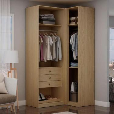 Imagem de Guarda Roupa Closet de Canto 3 Gavetas e Cabideiros 100% MDF - GenialF
