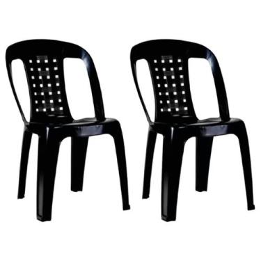 Imagem de Kit 2 Cadeiras de Plástico Preta Com Encosto Vime Empilhável - Plastic