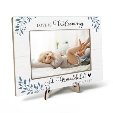 Imagem de Porta-retratos para novos avós, porta-retrato para avô, presente de anúncio de gravidez para avós, molduras de ultrassom, Love Is Welcoming a Grandchild into Your Lifer, foto de 10 x 15 cm (branca)
