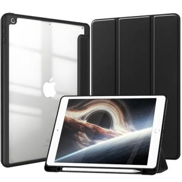 Imagem de Capa para iPad 9.7 polegadas 2018 2017 6ª e 5ª Geração e iPad Air 2 2014 e iPad Pro 9,7 Capinha Protetora Fina case Traseira Transparente com Suporte para Lápis - Negro