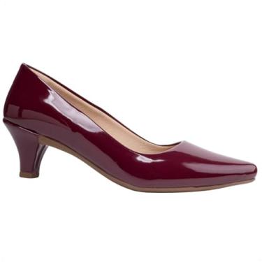 Imagem de Scarpin Feminino Clássico, Salto Baixo 5cm, Couro Sintético, Social (Bordo Verniz, BR, Adulto, Numérico, 40)