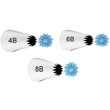 Imagem de Kit 03 Bicos De Confeitar Wilton 4b 6b E 8b Pitanga Aberta Aço Inox Sem Emendas