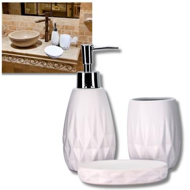 Imagem de Jogo de Banheiro Metrópole Porcelana branca kit com 3 peças Lavabo p/ pia