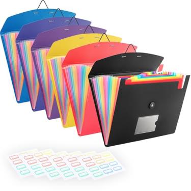 Imagem de Pacote com 6 organizadores de arquivos sanfonados com etiquetas, pasta de arquivo expansível de 13 bolsos para papéis tamanho carta A4, ideal para casa, material de escritório, itens essenciais para
