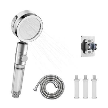 Imagem de MBBTAG Chuveiro com filtro com chuveiro de mão com mangueira O chuveiro pode girar 360° Chuveiro de mão fácil de operar chuva Vários modos de pulverização Acessórios para chuveiro(Prata)