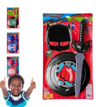 Imagem de Kit Fantasia Infantil Espada Escudo e Máscara Heróis Homem-aranha Capi