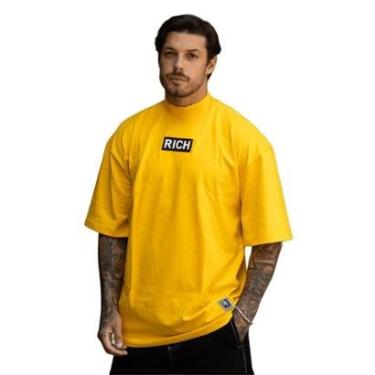 Imagem de Camiseta Oversized Gola Alta Black White Streetwear Confortavel Masculina Amarelo-Masculino