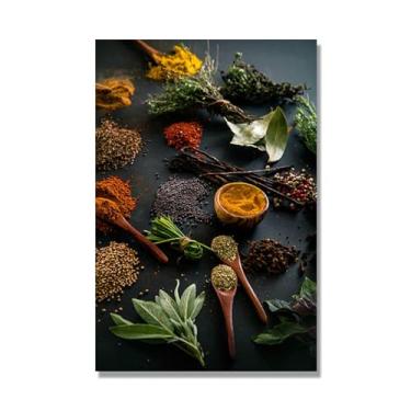 Imagem de Arte de parede colorida em tela para especiarias e colher de tempero | Decoração de cozinha vintage | Arte moderna para casa e sala de jantar (especiarias mistas 26). 30 x 45 cm-11,8 x 17,7 pol. Sem