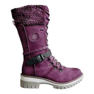 Imagem de Botas Femininas De Cano Médio De Malha De Renda Quente De Inverno Com 