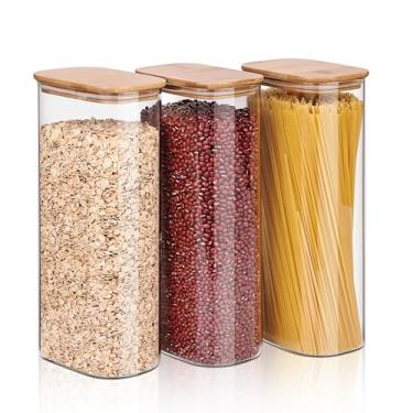Imagem de Liuruiyu Conjunto De 3 Potes Vidro Para Armazenamento, Recipientes Transparente Armazenamento Alimentos Com Tampa Hermética Bambu, Cozinha Empilháveis Doces, Biscoitos, Arroz, Açúcar, Farinha, Massa