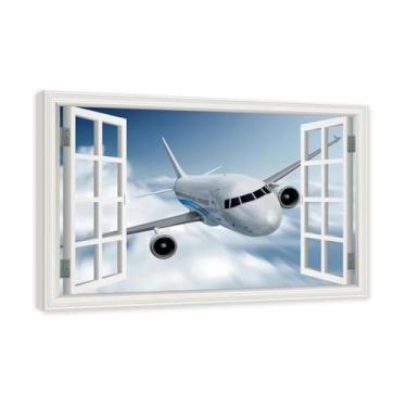 Imagem de Arte de parede em tela de janela aberta, impressão natural em tela, "Avião no céu 20.3 cm, decoração de parede de paisagem de janela, decoração de casa moderna. Moldura interna 30x45cm-11.8x17.7in