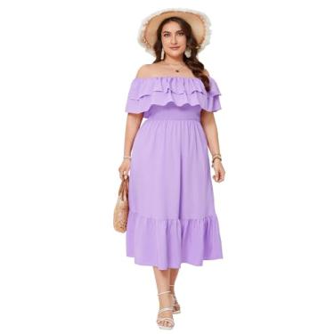 Imagem de KOJOOIN Vestido longo feminino plus size tomara que caia com babados casual verão boho, Roxa, GG