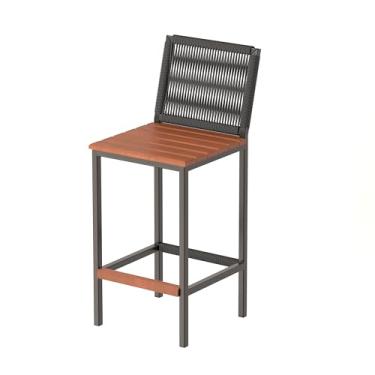 Imagem de Banqueta Bahamas Alta Madeira Peroba com Encosto de Corda Náutica Preto