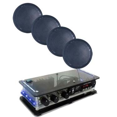 Imagem de Kit Som Ambiente 4 Arandelas Pretas 6'' C/ Amplificador Bt - ORION