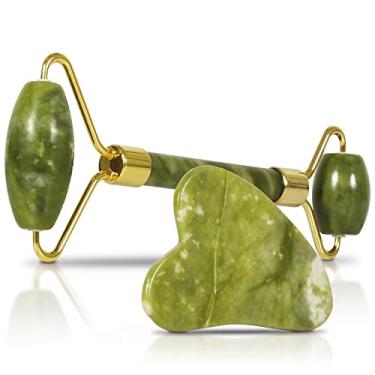 Imagem de Massageador Facial Pedra de Jade de Rosto Pele Pescoço Rolo Quartzo para Esfoliar Profissional
