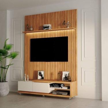 Imagem de Rack com Painel Ripado para Tv até 84 Polegadas Carvalho Oro/Off White