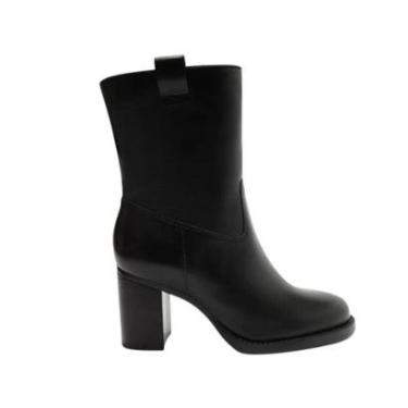 Imagem de Bota Preta Couro Cano Curto Salto Médio Bloco Arezzo-Feminino