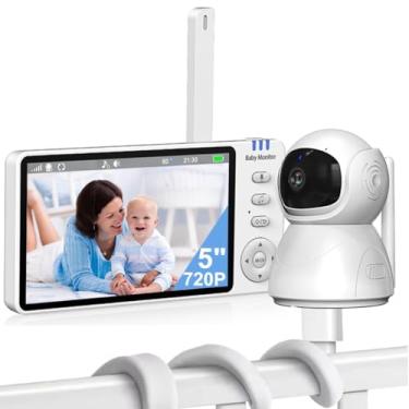Imagem de 5.0" HD 720P Babá Eletronica, Bebê Câmera com Tela, 4X Zoom Digital, Áudio Bidirecional, Monitoramento Temperatura, Visão Noturna, Detecção De Som VoxIncluindo, música, Incluindo o suporte da câmara