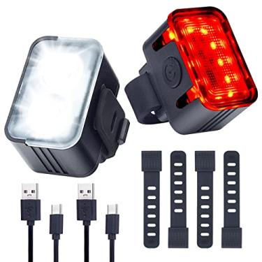 Imagem de Poderoso conjunto de luzes de bicicleta recarregáveis, multimodos inteligentes, luzes dianteiras e traseiras ultra brilhantes com feixes de foco e inundação, conjunto de faróis traseiros à prova