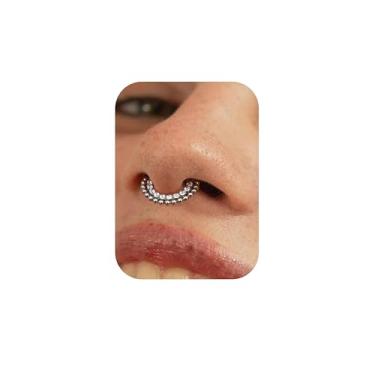 Imagem de BodyBonita Anéis de septo articulados de 16G - G23 anéis de nariz de titânio argolas clicker joias de septo CZ piercings de nariz Helix Tragus Rook Daith brincos para mulheres homens prata 8 mm