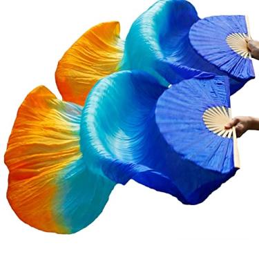 Imagem de Ventilador de seda de dança, fã de dança do ventre de seda véu de dança do ventre tingido à mão véu de dança do ventre leque de seda pura acessórios de dança do ventre Tamanho: Seda 150 x 90 cm (