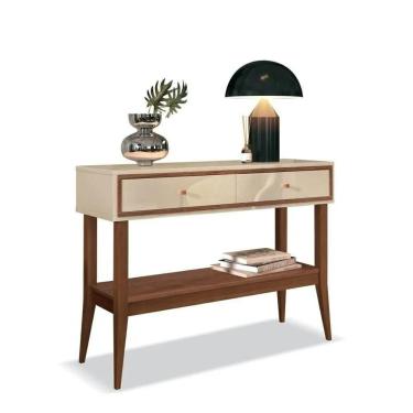 Imagem de Aparador 2 Gavetas Bari Retro MDP Off White e Cedro Natural 105cm